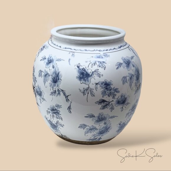 8"‎ Blue Floral Round Ceramic Vase - My Texas House - Picture 7 of 8